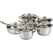 Wilson Stainless Steel 12 Piece Cookware Set Casserole Saucepan Fry Pan Heavy Duty With Stainless Steel Handle Gas Stovetops Compatible For Family Meals