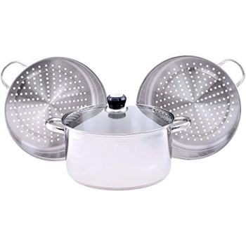 Wilson Stainless Steel 3 Tier Steamer Capsule Bottom With Glass Lid 26 Cm Silver Jy 174A 26C B