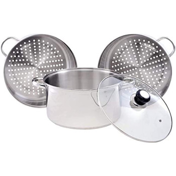 Wilson Stainless Steel 3 Tier Steamer Capsule Bottom With Glass Lid 26 Cm Silver Jy 174A 26C B