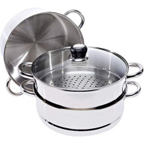 Wilson Stainless Steel 3 Tier Steamer Capsule Bottom With Glass Lid 26 Cm Silver Jy 174A 26C B