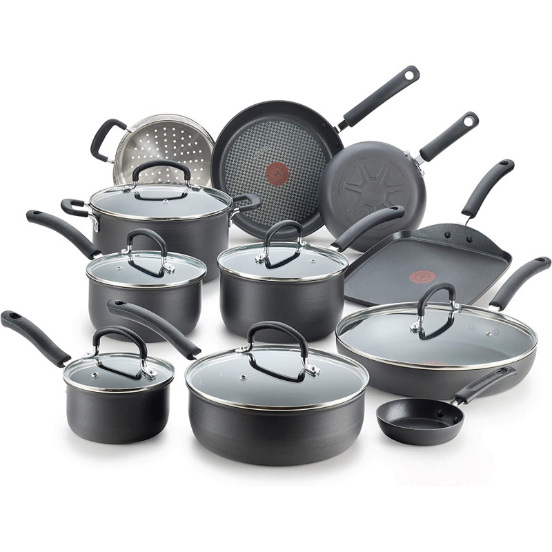 T Fal Ultimate Hard Anodized Nonstick 17 Piece Cookware Set Black