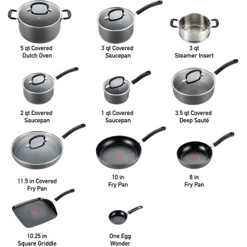 T Fal Ultimate Hard Anodized Nonstick 17 Piece Cookware Set Black