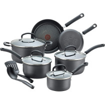 T Fal Ultimate Hard Anodized Nonstick 12 Piece Cookware Set Dishwasher Safe Pots And Pans Set Black