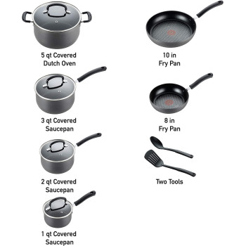 T Fal Ultimate Hard Anodized Nonstick 12 Piece Cookware Set Dishwasher Safe Pots And Pans Set Black