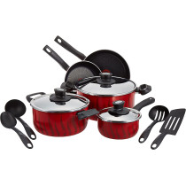 Tefal C5489482 12Pieces Non Stick Coating Cooking Set Red Black W 59.4 X H 38.8 X D 23.8 Cm Aluminium