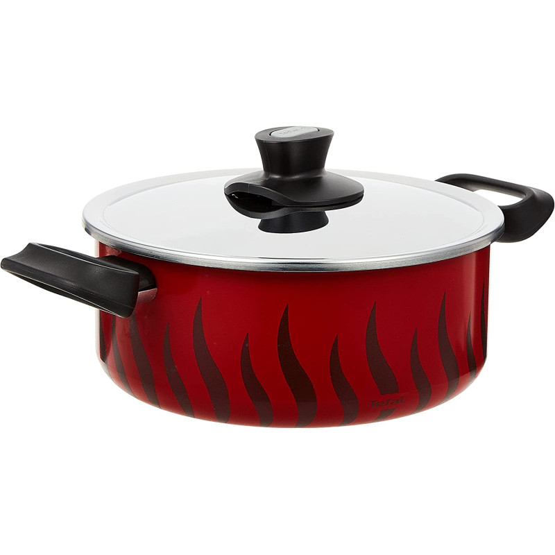 Tefal Tempo Flame 24 Cm Non Stick Casserole With Lid Red Aluminium C3044683