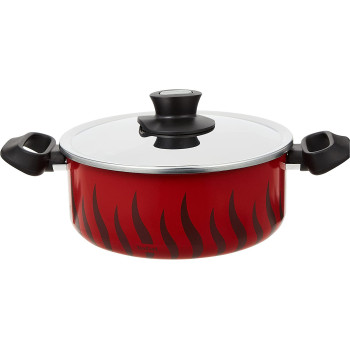Tefal Tempo Flame 24 Cm Non Stick Casserole With Lid Red Aluminium C3044683