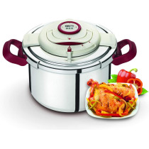 Tefal P4411462 Clipso Precision Pressure Cooker Silver Burgundy 8 Liters