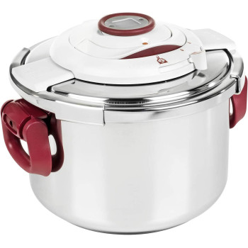 Tefal P4411462 Clipso Precision Pressure Cooker Silver Burgundy 8 Liters