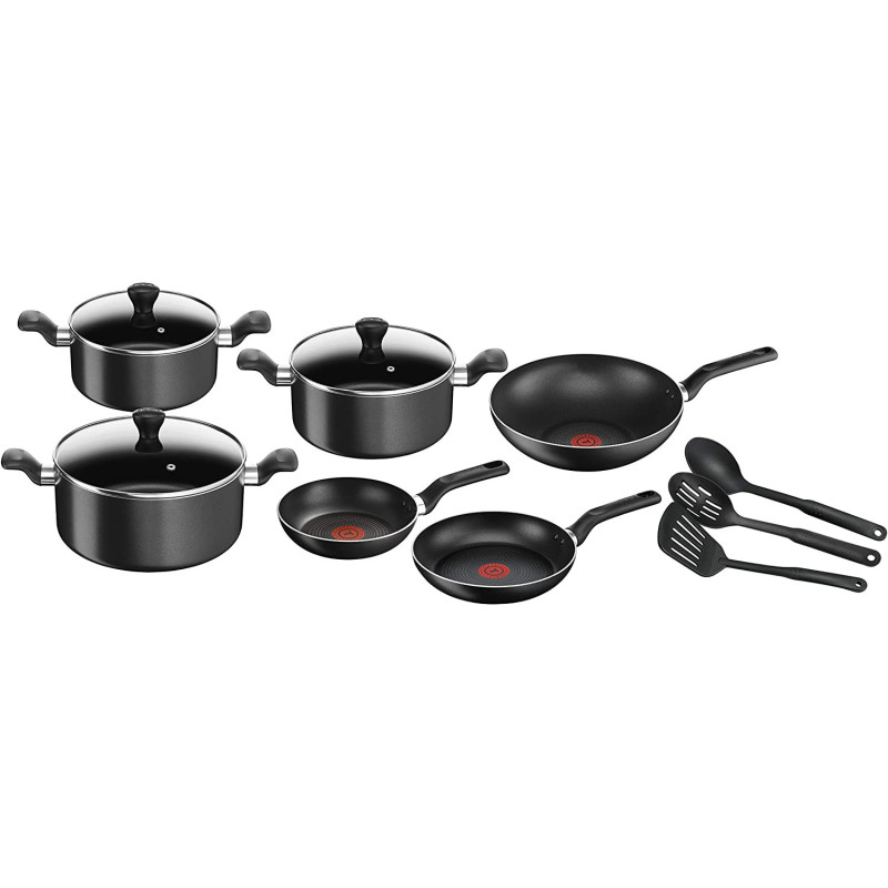 Tefal Super Cook Non Stick 12 Pcs Cooking Set Black Aluminium B143Sc86