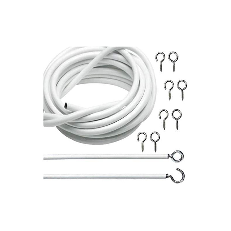 Abbasali Curtain Wire White Cord Cable 3 Meter With 10 Pieces Hook And Eye