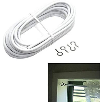 Abbasali Curtain Wire White Cord Cable 3 Meter With 10 Pieces Hook And Eye
