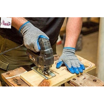 Abbasali Rubber Latex Double Coated Work Gloves With Grip For Construction Gardening Cotton Blend Blue Uni Size 12 Pair