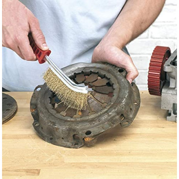 Abbasali Steel Coated Hand Brush Wire Brush With Pvc Handle For Cleaning Rust & Slag Gold With Wd 40 Multi Use Product Spray