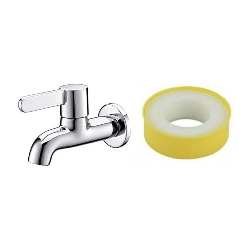Abbasali Wall Mounted Bib Tap A Brass Product Chrome With 2Pcs Tafflon Tape 1 Year Replacement Guarantee