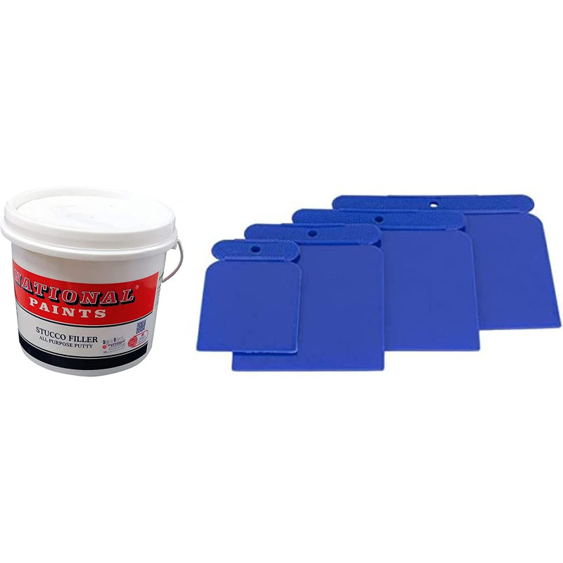 Abbasali National Paint Stucco Filler All Purpose Putty Galon3.6 Ltr With 4Pcs Plastic Scrapper Set For Putty