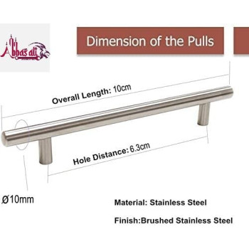 Abbasali Stainless Steel Kitchen Cabinet Drawer T Bar Cabinet 10 X Hole Size 6.3 Cm Pck Of 5