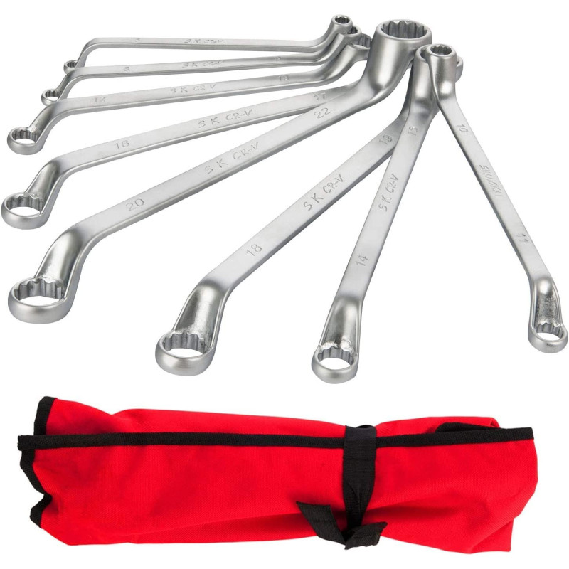 Abbasali 8 Piece Metric Offset Box End Wrench Set 6Mm 22Mm75 Degree Drop Forged Spanners With Tool Roll Pouch