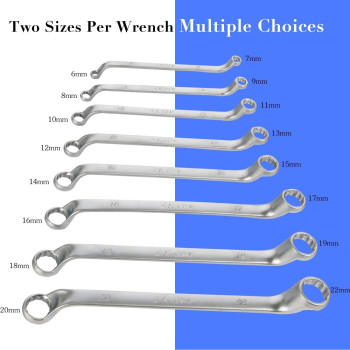 Abbasali 8 Piece Metric Offset Box End Wrench Set 6Mm 22Mm75 Degree Drop Forged Spanners With Tool Roll Pouch