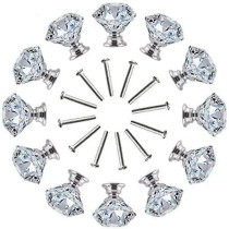 Abbasali 12Pcs Clear Crystal Glass Diamond Shape Door Knob Drawer Pull Handle