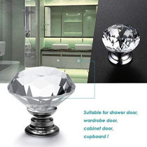 Abbasali 12Pcs Clear Crystal Glass Diamond Shape Door Knob Drawer Pull Handle