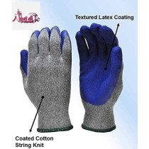 Abbasali Rubber Latex Double Coated Work Gloves With Grip For Construction Gardening Cotton Blend Blue Uni Size 2 Pair