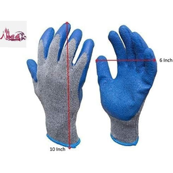 Abbasali Rubber Latex Double Coated Work Gloves With Grip For Construction Gardening Cotton Blend Blue Uni Size 2 Pair