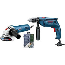 Bosch Gsb1300 550 W Impact Drill Blue + Angle Grinder 750W + Disc
