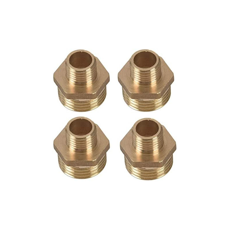 4Pcs 1 2 Inch Bsp To 1 4 Inch Bsp Male Thread Brass Pipe Hex Nipple Fitting Gold