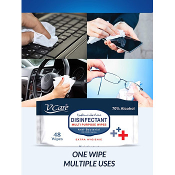 VCare 70Per Alcohol Disinfectant Multipurpose Wipes 48's