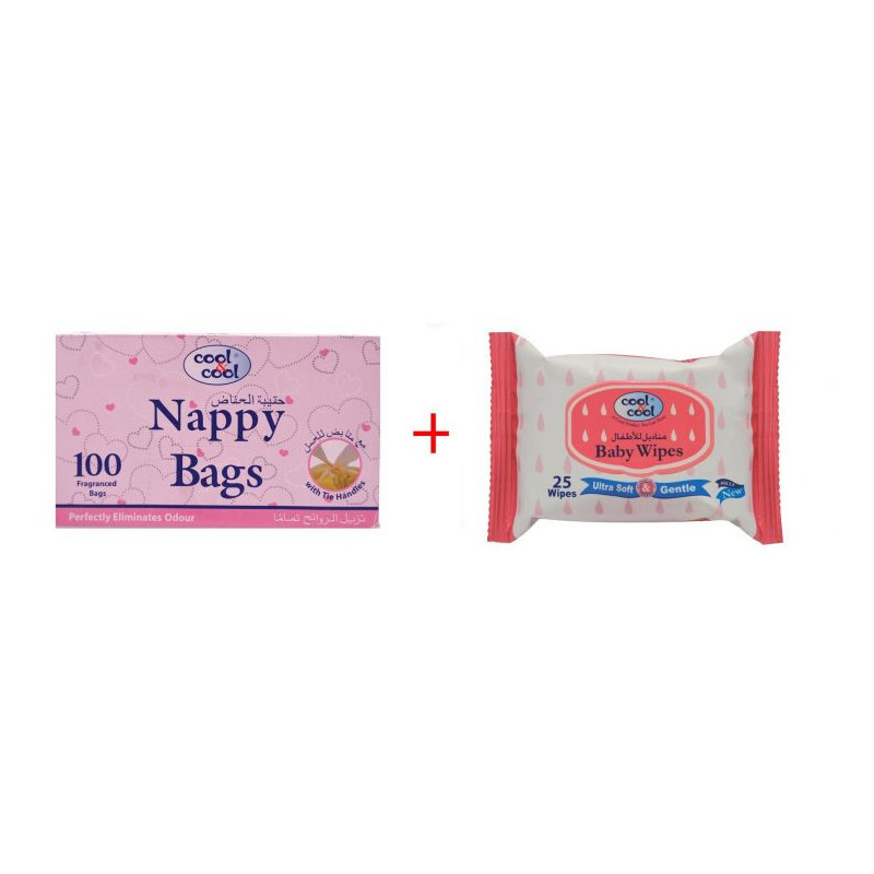 Cool & Cool Nappy Bags 100's Baby Wipes 25's Pack