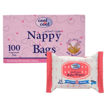 Cool & Cool Nappy Bags 100's Baby Wipes 25's Pack