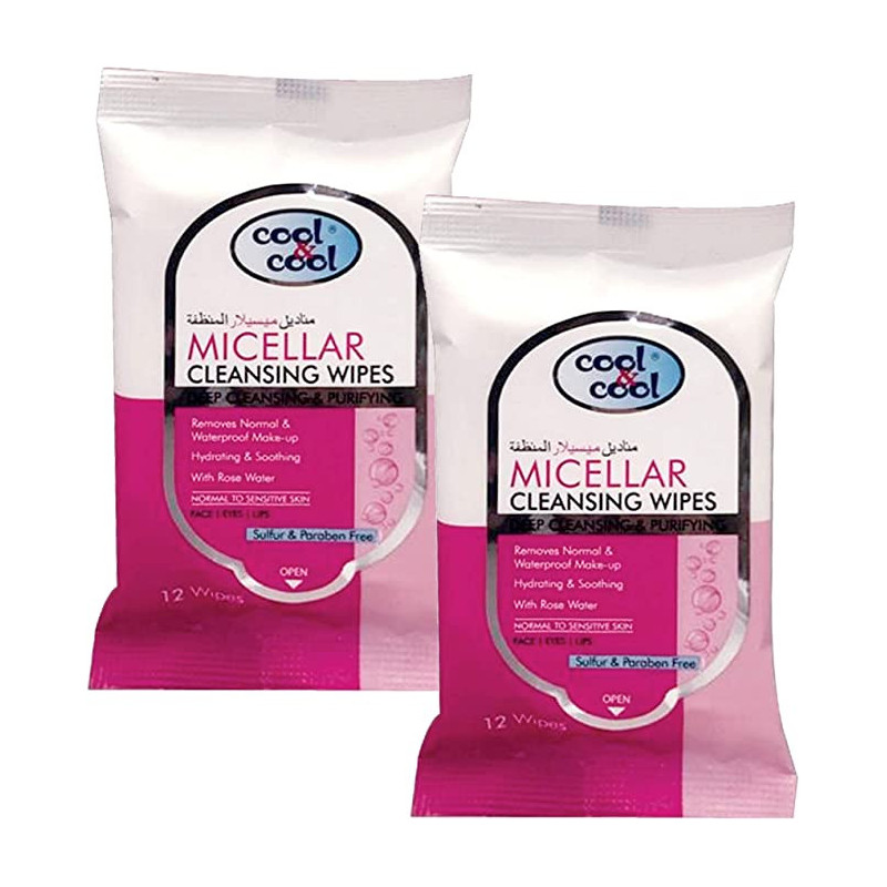 Cool & Cool Micellar Cleansing Wipes 12s Pack of 2