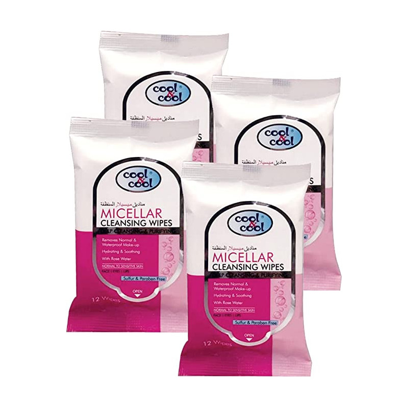 Cool & Cool Micellar Cleansing Wipes 12s Pack of 4