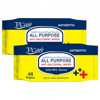 VCare All Purpose Anti Bacterial Wipes 48pcs Pack of 2