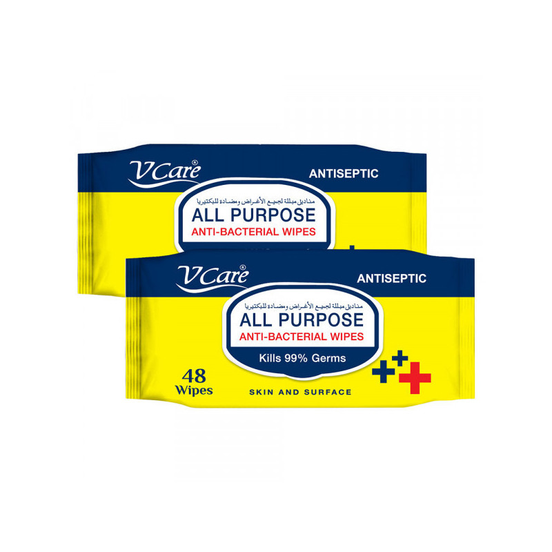 VCare All Purpose Anti Bacterial Wipes 48pcs Pack of 2