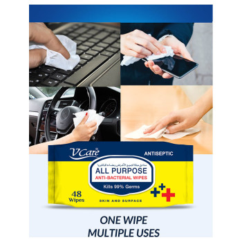 VCare All Purpose Anti Bacterial Wipes 48pcs Pack of 2