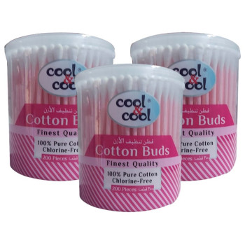 Cool & Cool 200 Organic Cotton Buds Pack of 3 Pink