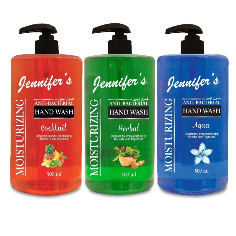 Jennifers Hand Wash Herbal Aqua & Cocktail 500ml Triple Pack