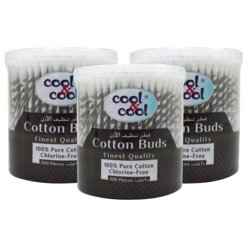 Cool & Cool 200 Cotton Buds Paper Sticks Pack of 3 Black