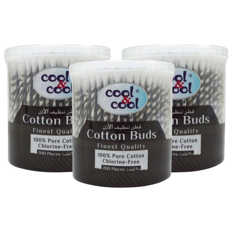 Cool & Cool 200 Cotton Buds Paper Sticks Pack of 3 Black