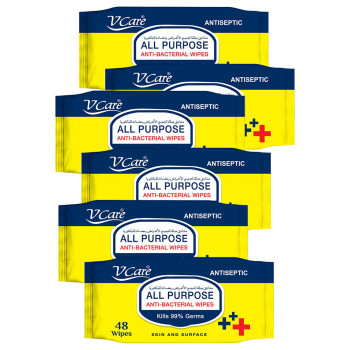 VCare All Purpose Anti Bacterial Wipes 48pcs Pack of 6