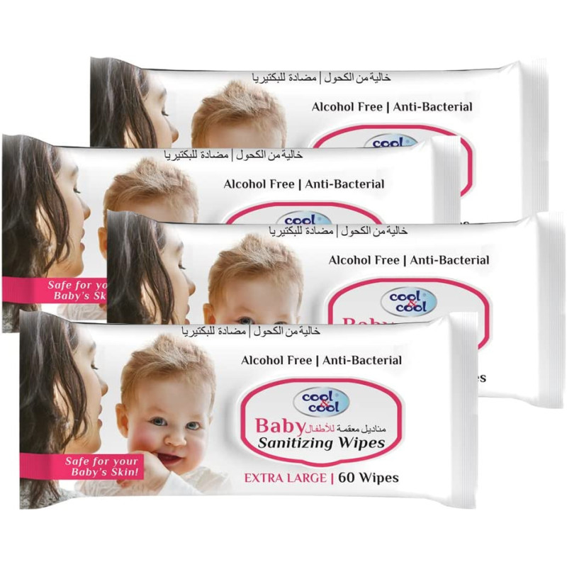 Cool & Cool Baby Sanitizing Wipes 60s Pack of 4