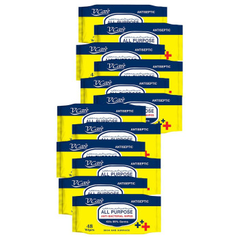 VCare All Purpose Anti Bacterial Wipes 48pcs Pack of 12