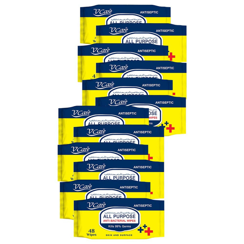 VCare All Purpose Anti Bacterial Wipes 48pcs Pack of 12