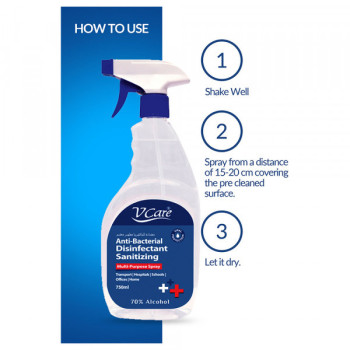 VCare Antibacterial Multipurpose Spray 750ml Pack of 12