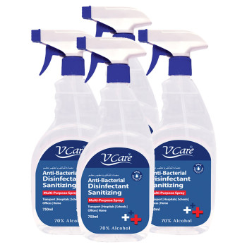 VCare Antibacterial Multipurpose Spray 750ml Pack of 4