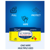 VCare All Purpose Anti Bacterial Wipes 48pcs Pack of 4