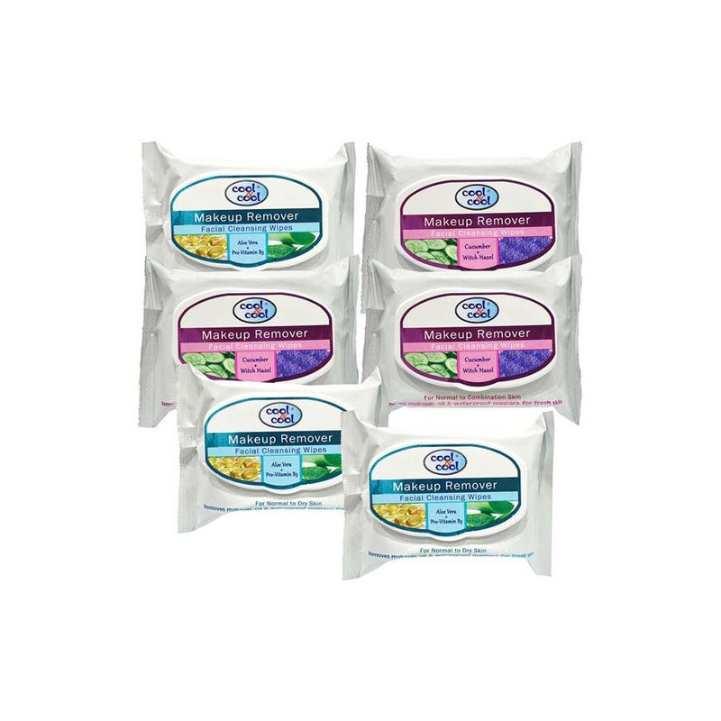 Cool & Cool Make Up Removing & Cleansing Wipes 25s x6