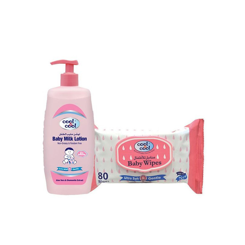 Cool&Cool Baby Milk Lotion 500ml Baby Wipes Regular 40s